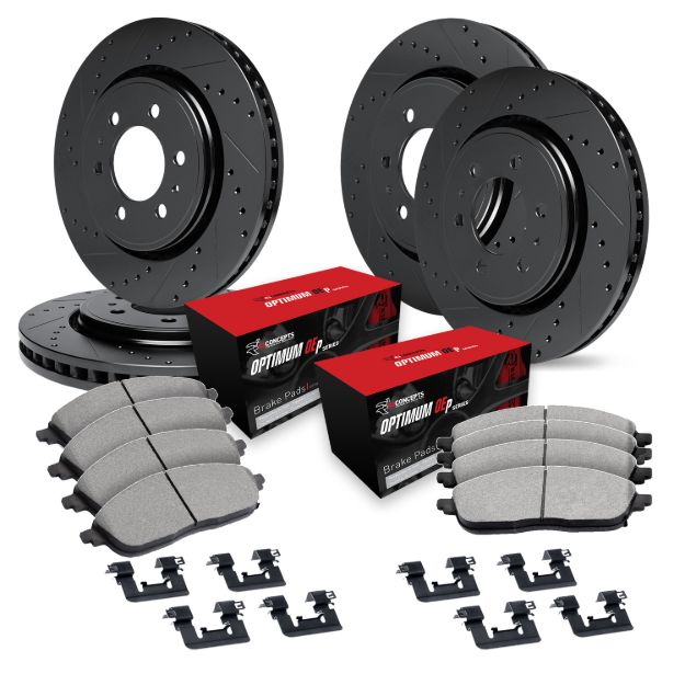 Picture of R1 Concepts eLine Brake Kit - Black Drilled & Slotted Rotors