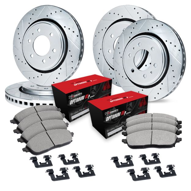 Picture of R1 Concepts eLine Brake Kit - Silver Drilled & Slotted Rotors